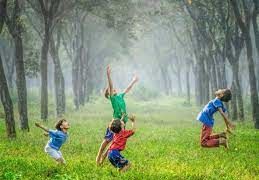 Children enjoying happiness in the meadow - a vibrant image capturing the essence of joy, playfulness, and well-being.