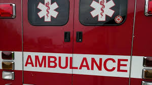 Back view of an ambulance with medical equipment inside