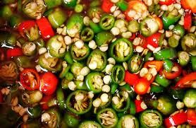 Assortment of Chopped Peppers: Red, Green, and Yellow