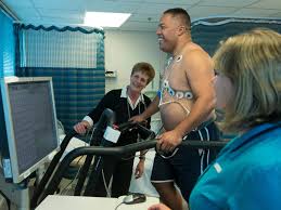 An image of a man undergoing a cardiac stress test, a diagnostic procedure used to evaluate heart function and detect potential issues such as coronary artery disease.