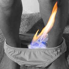 Underwear with fiery red stains - indicating potential yeast infection symptoms.