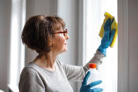 Window cleaning in progress by an individual