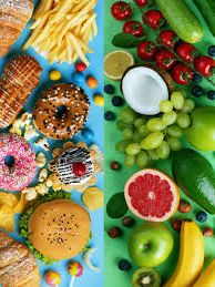Side-by-side comparison of healthy and unhealthy foods, emphasizing the impact of food choices on overall well-being.