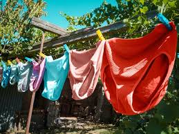 Underwear laid out to dry on a clothing line - proper hygiene practice