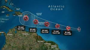 Graphic showing the predicted path of a tropical storm - crucial information for residents of St. Lucia.