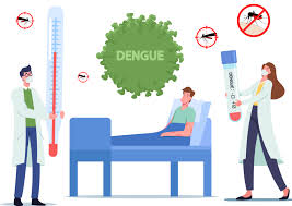 mage portraying an individual at the hospital receiving treatment for Dengue fever, emphasizing the importance of medical care in managing the symptoms and complications associated with the virus