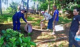 Images capturing individuals actively eliminating mosquito breeding sites, such as discarding stagnant water in flower pots and covering containers, demonstrating community-driven efforts to combat the spread of Aedes mosquitoes and Dengue fever.