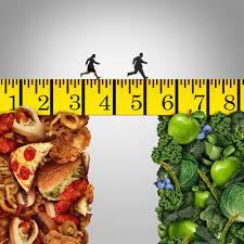 Two individuals crossing a food bridge from unhealthy to healthy, symbolizing the transformative power of sustainable lifestyle changes for better well-being and health.