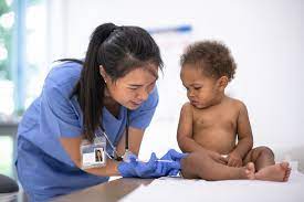 Newborn vaccinations: Image of a baby receiving a shot in the leg administered by a healthcare professional, ensuring essential immunization for the baby's well-being.