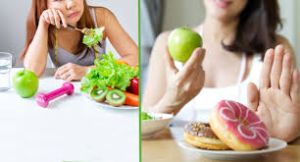 Women choosing healthy eating habits over unhealthy ones, showcasing the positive shift towards nourishing choices 