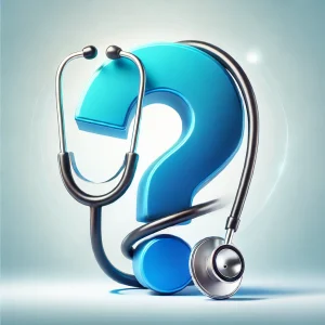 A-vibrant-and-professional-illustration-featuring-a-large-blue-question-mark-with-a-stethoscope-draped-over-it.