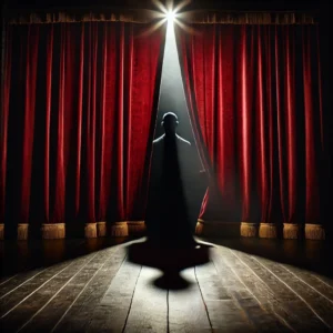 image depicting the mysterious figure behind the curtain. 