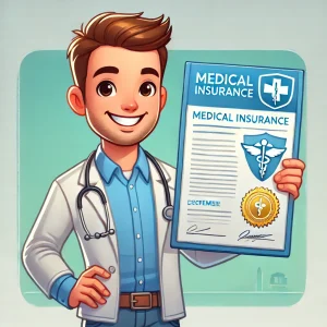 A-cartoon-illustration-of-a-satisfied-male-patient-holding-a-medical-insurance-certificate.-The-man-has-a-cheerful-expression-and-is-depicted-standing