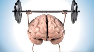 Brain lifting weights to symbolize boosting memory and mental strength