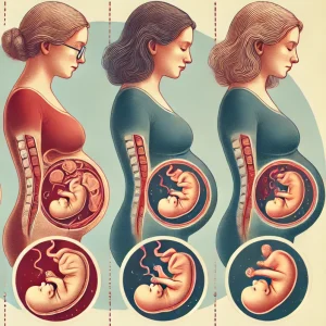 illustration of the stages of pregnancy, showing the development of the fetus across the trimesters.